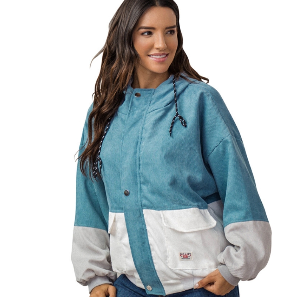 Colorblocked Corduroy Hooded Jacket Medium